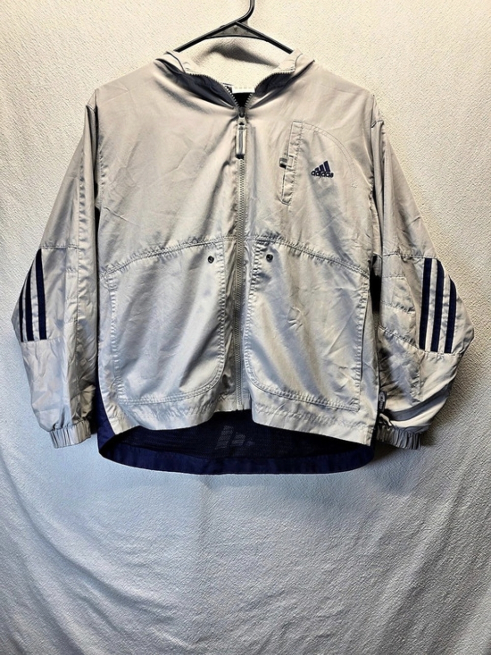Adidas Climaproof Windbreaker Gray Blue Size Medium